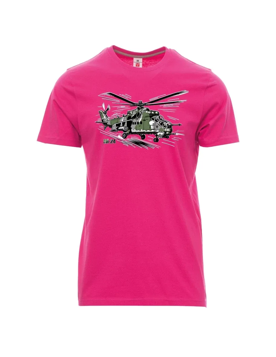 Růžové pánské tričko Vrtuľník Mi-24