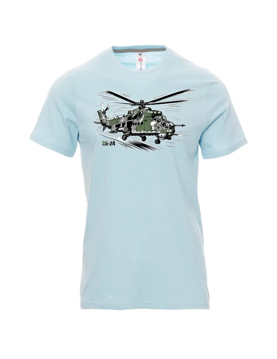 Bledě modré pánské tričko Vrtuľník Mi-24
