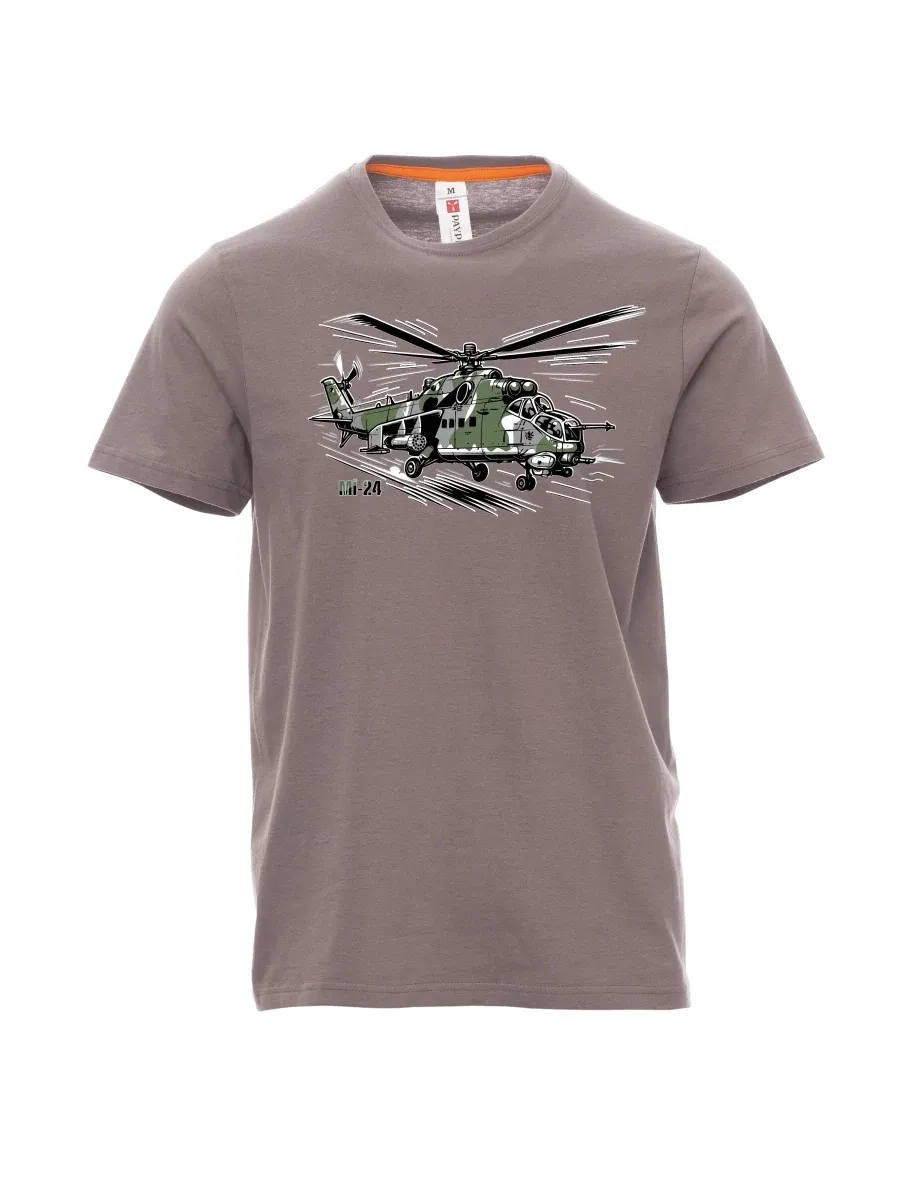 Oceľovo šedé pánské tričko Vrtuľník Mi-24