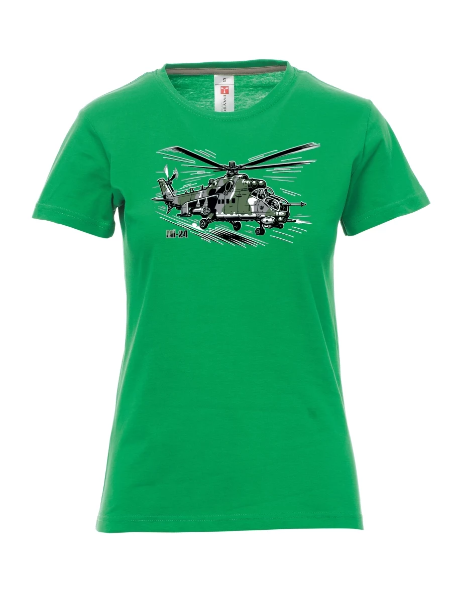 Zelené dámské tričko Vrtuľník Mi-24