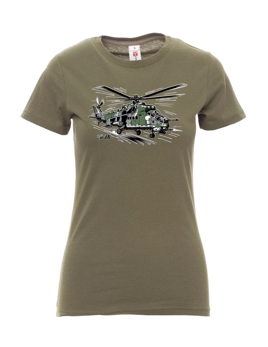 Khaki dámské tričko Vrtuľník Mi-24