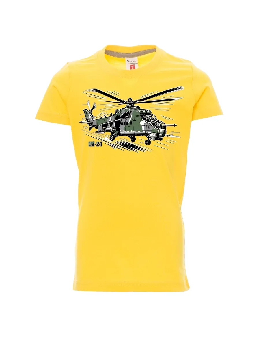 Žluté detské tričko Vrtuľník Mi-24
