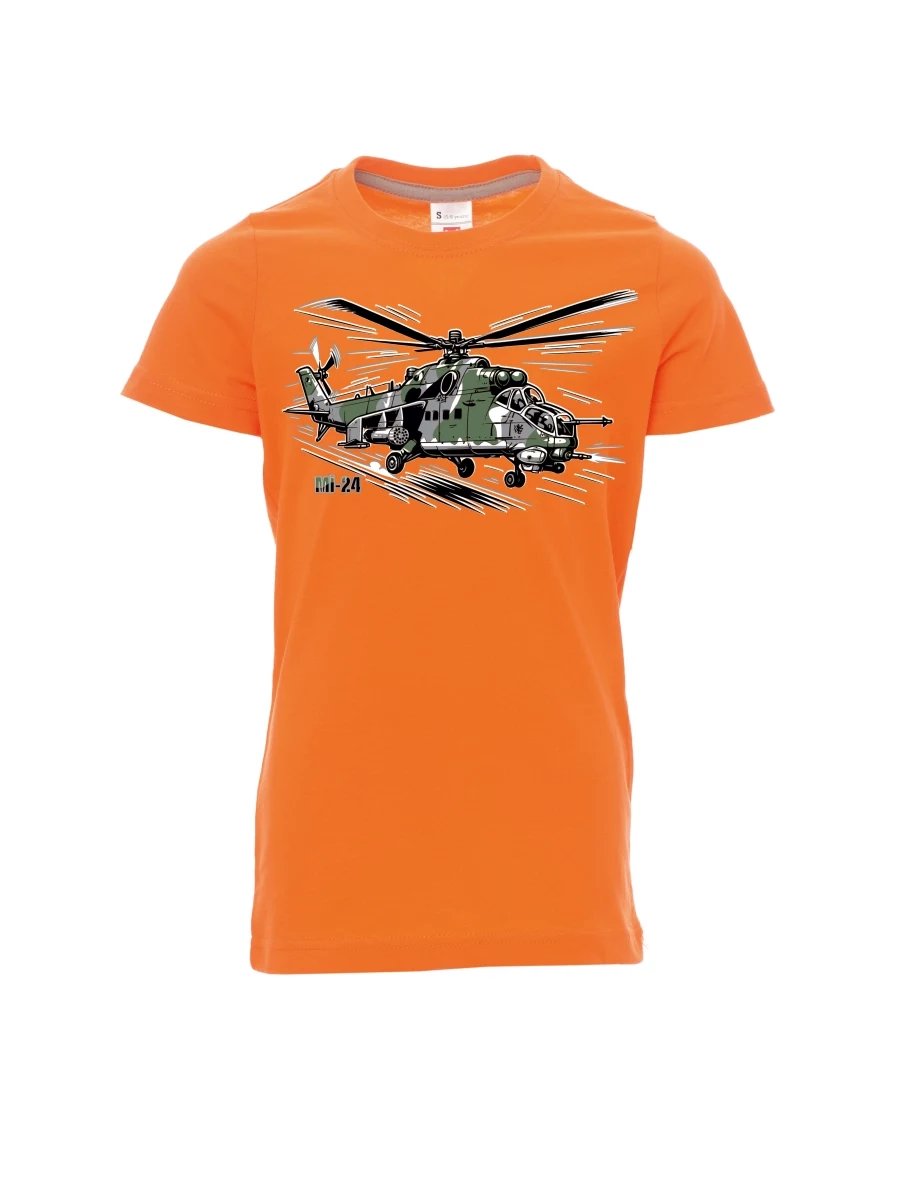Oranžové detské tričko Vrtuľník Mi-24
