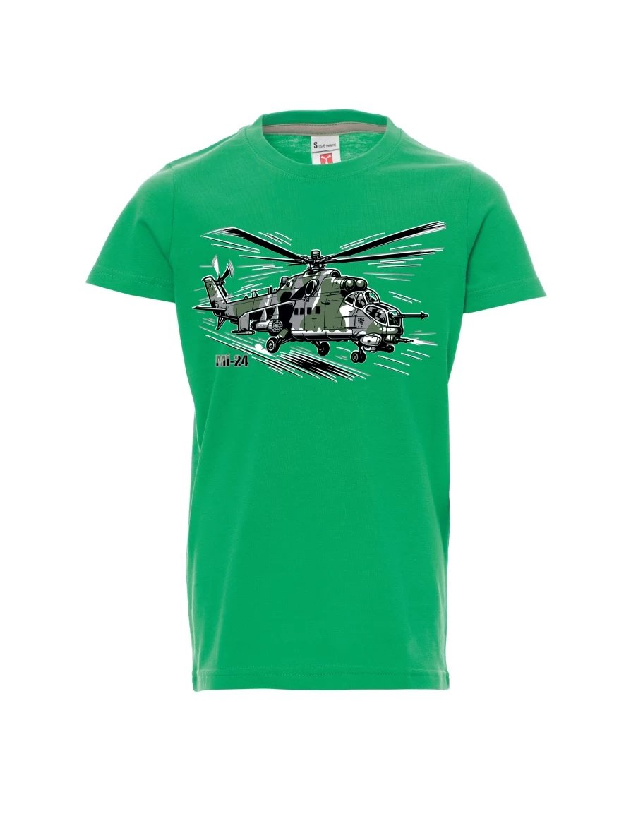 Zelené detské tričko Vrtuľník Mi-24
