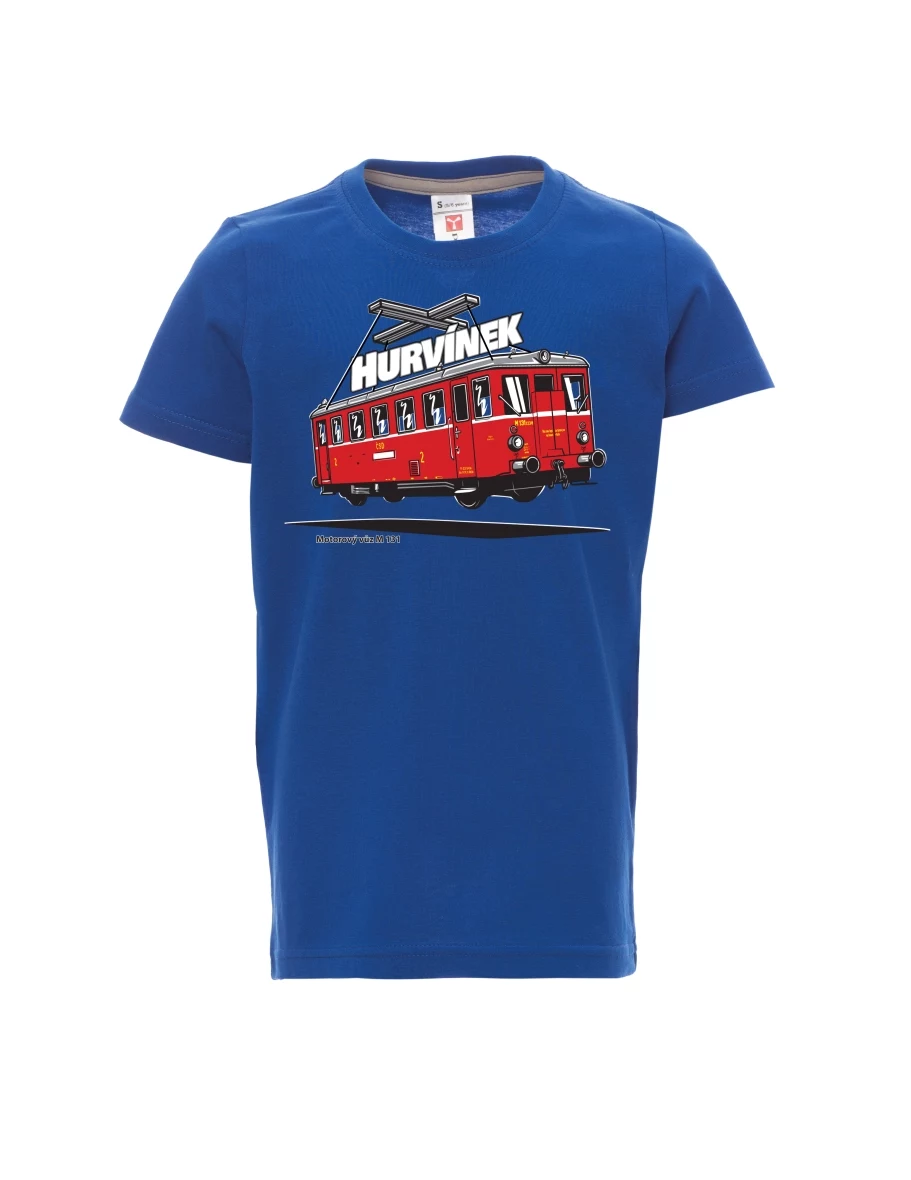 Modré detské tričko Motorový vozeň M 131 „Hurvínek“