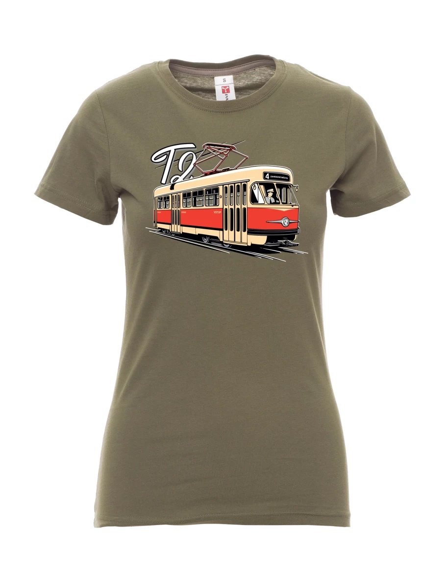 Khaki dámské tričko Električka T2