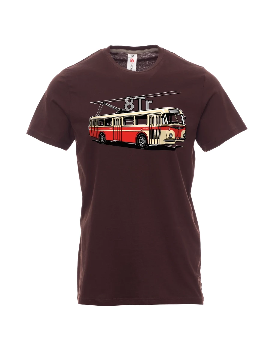 Tmavo hnedé pánské tričko Trolejbus 8Tr