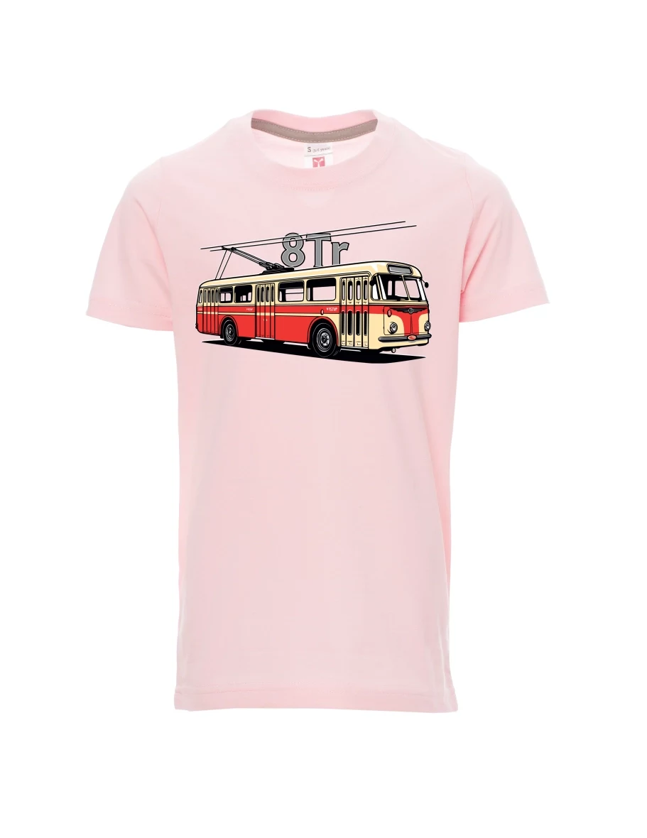 Světle růžové detské tričko Trolejbus 8Tr