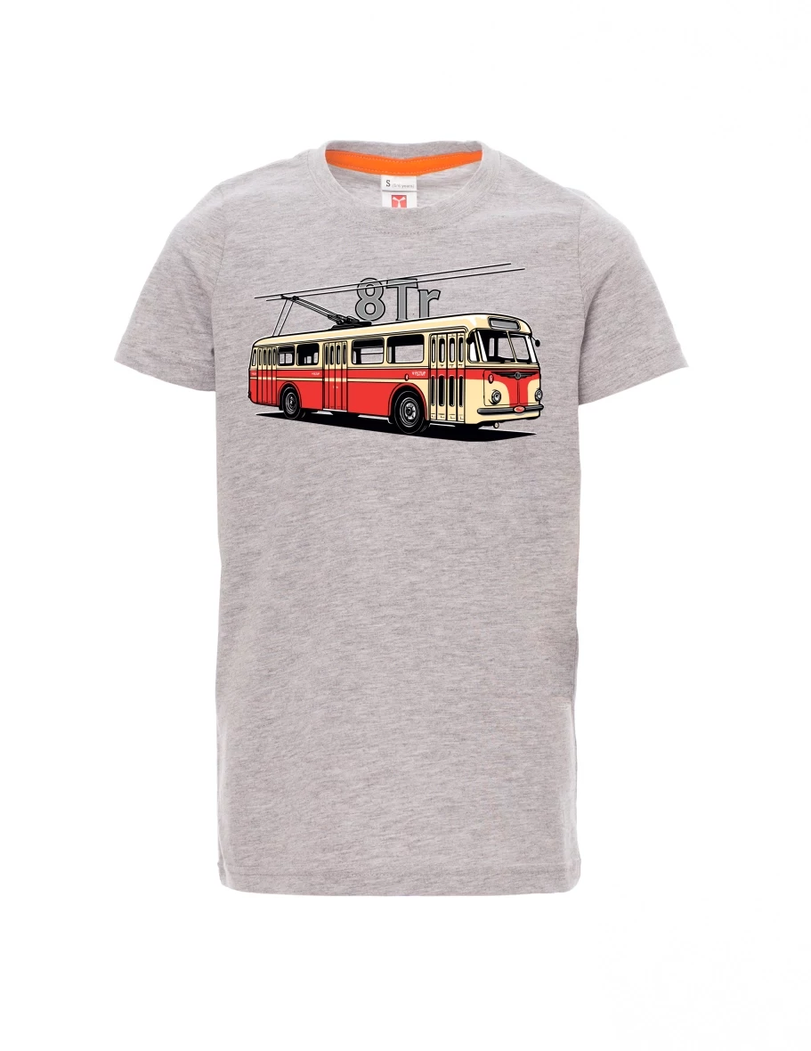 Šedý melír detské tričko Trolejbus 8Tr