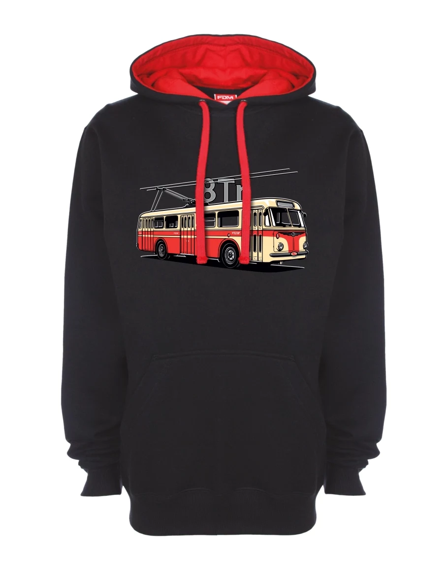 Červeno-černá mikina Trolejbus 8Tr