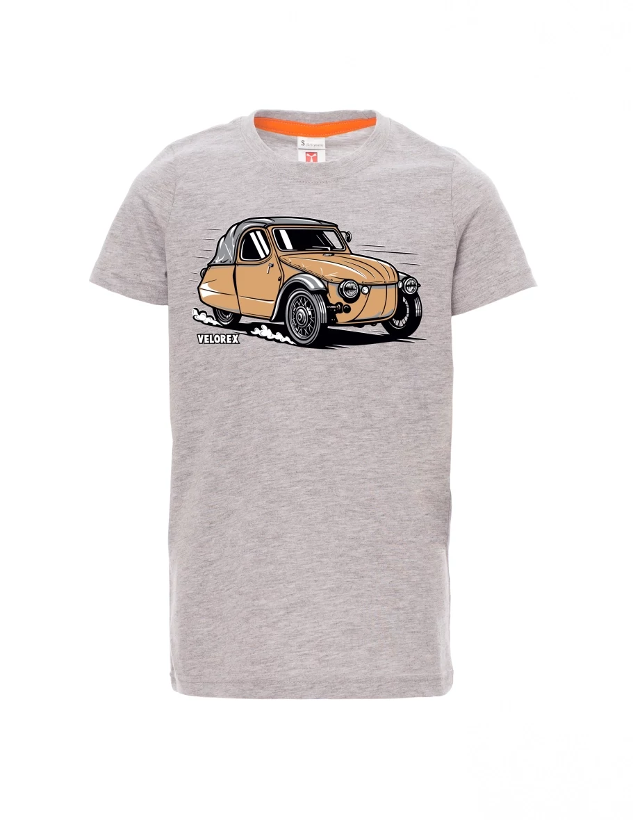 Šedý melír detské tričko Automobil Velorex
