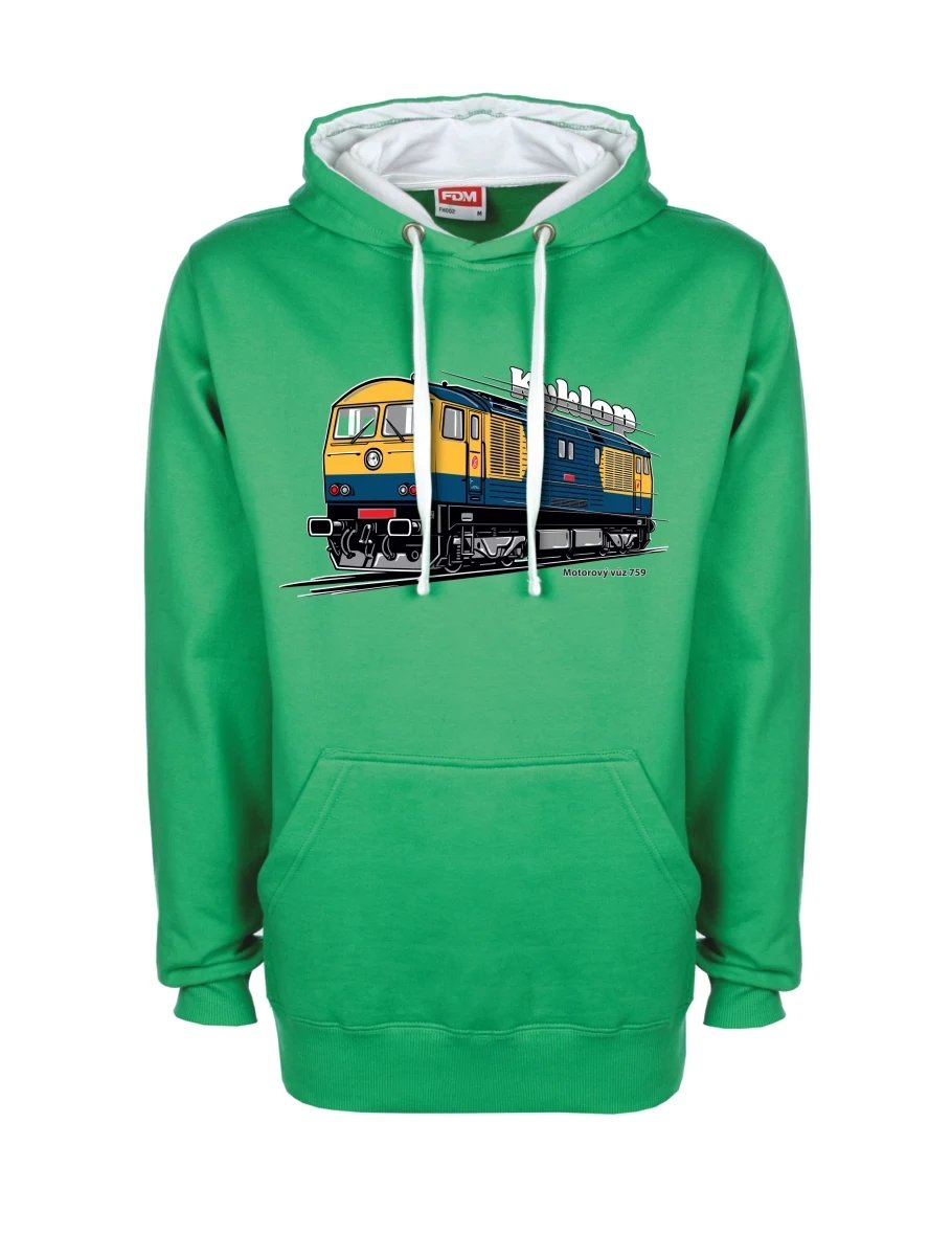 Bílo-zelená mikina Motorový vozeň 759 „Kyklop“