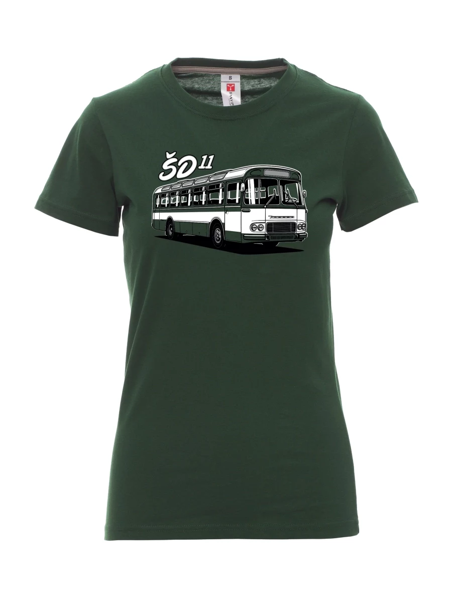 Tmavě zelené dámské tričko Autobus ŠD 11