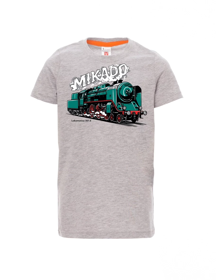 Šedý melír detské tričko Lokomotíva 387.0 „MIKADO“