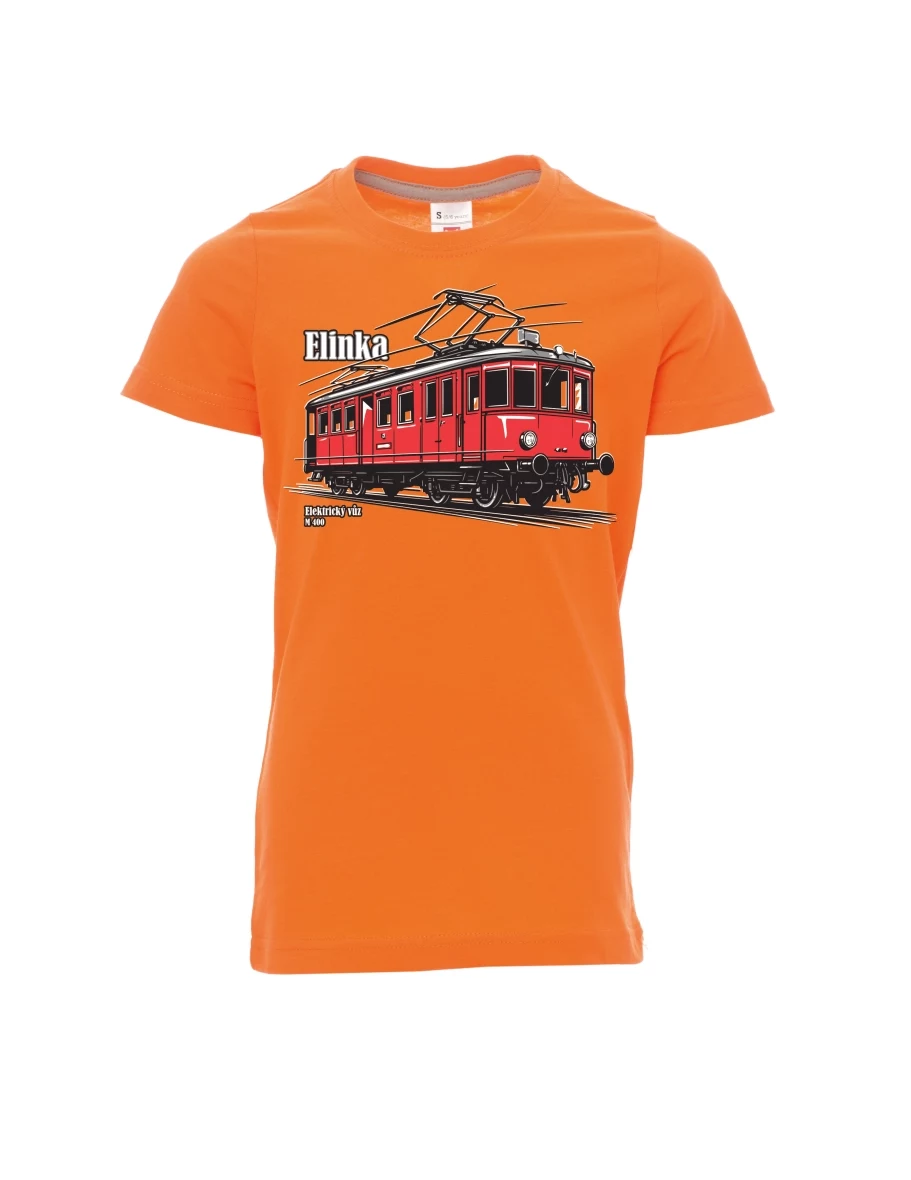 Oranžové detské tričko Elektrický vozeň M 400 „Elinka“