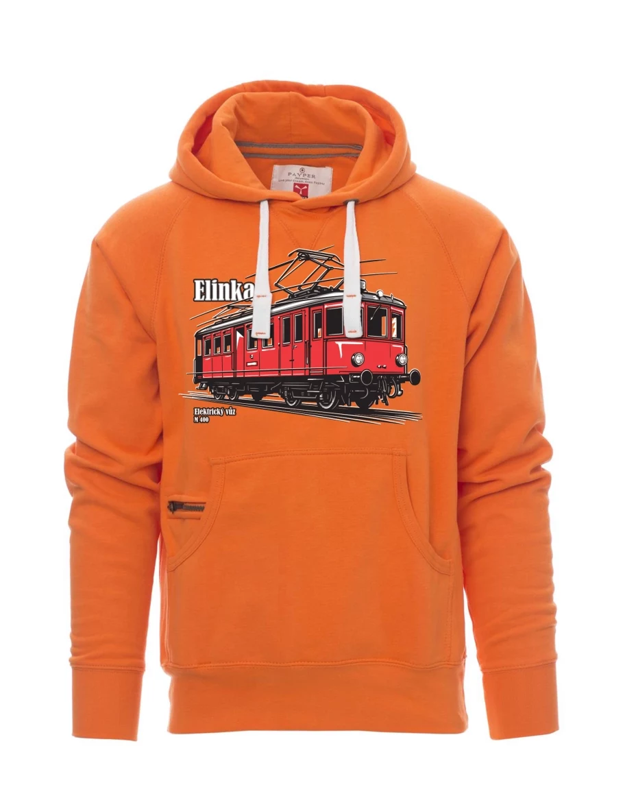 Oranžová pánská mikina Elektrický vozeň M 400 „Elinka“