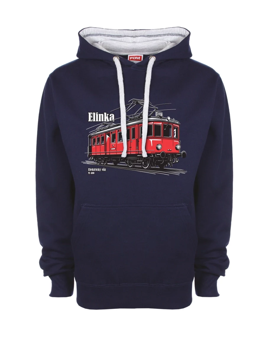 Šedo-námořnická mikina Elektrický vozeň M 400 „Elinka“