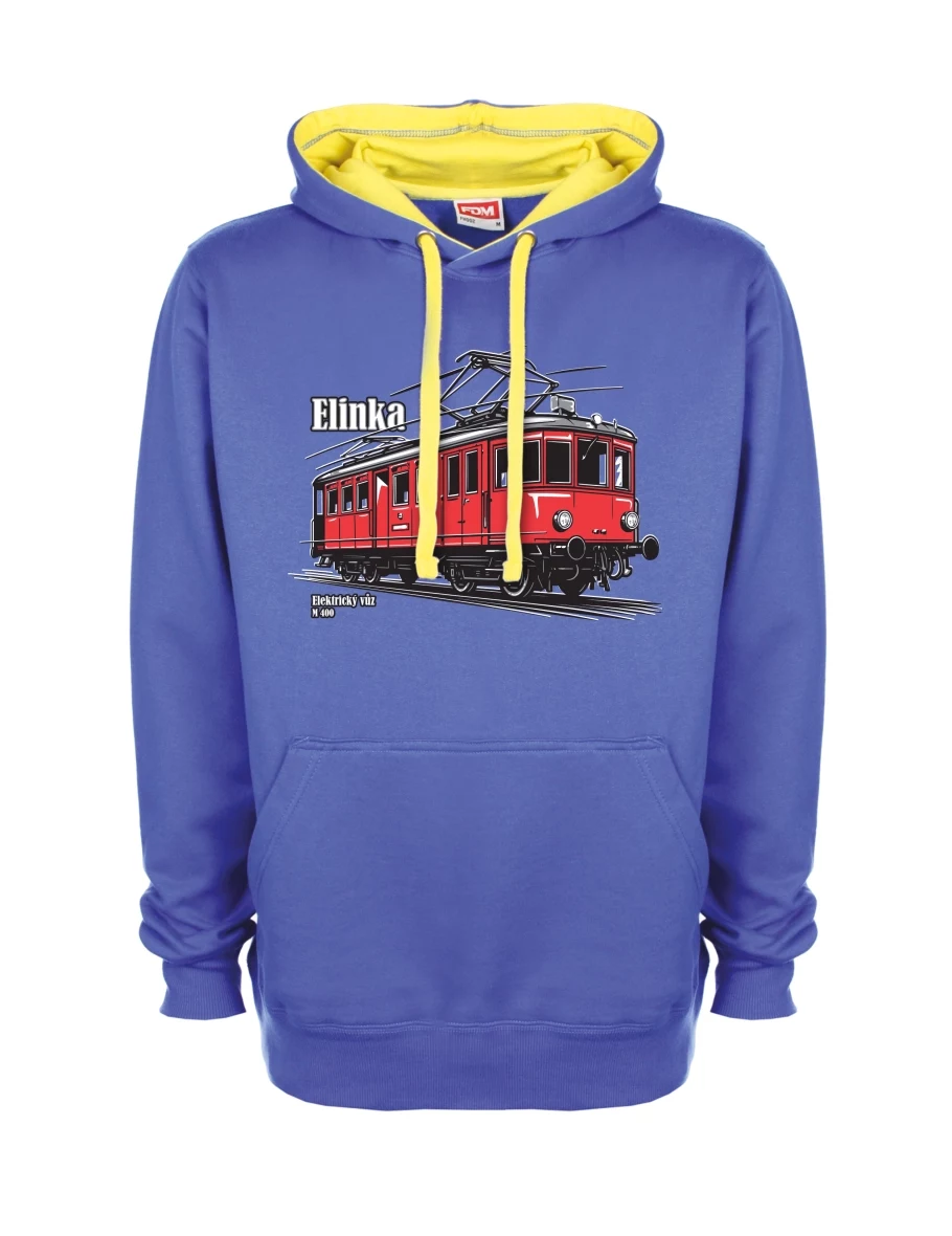 Žluto-modrá mikina Elektrický vozeň M 400 „Elinka“