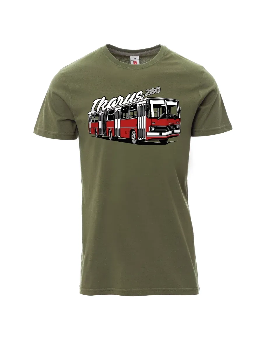 Khaki pánské tričko Autobus Ikarus 280