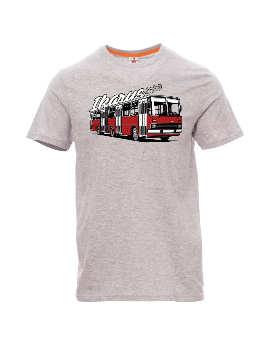 Šedé melanžovej pánské tričko Autobus Ikarus 280