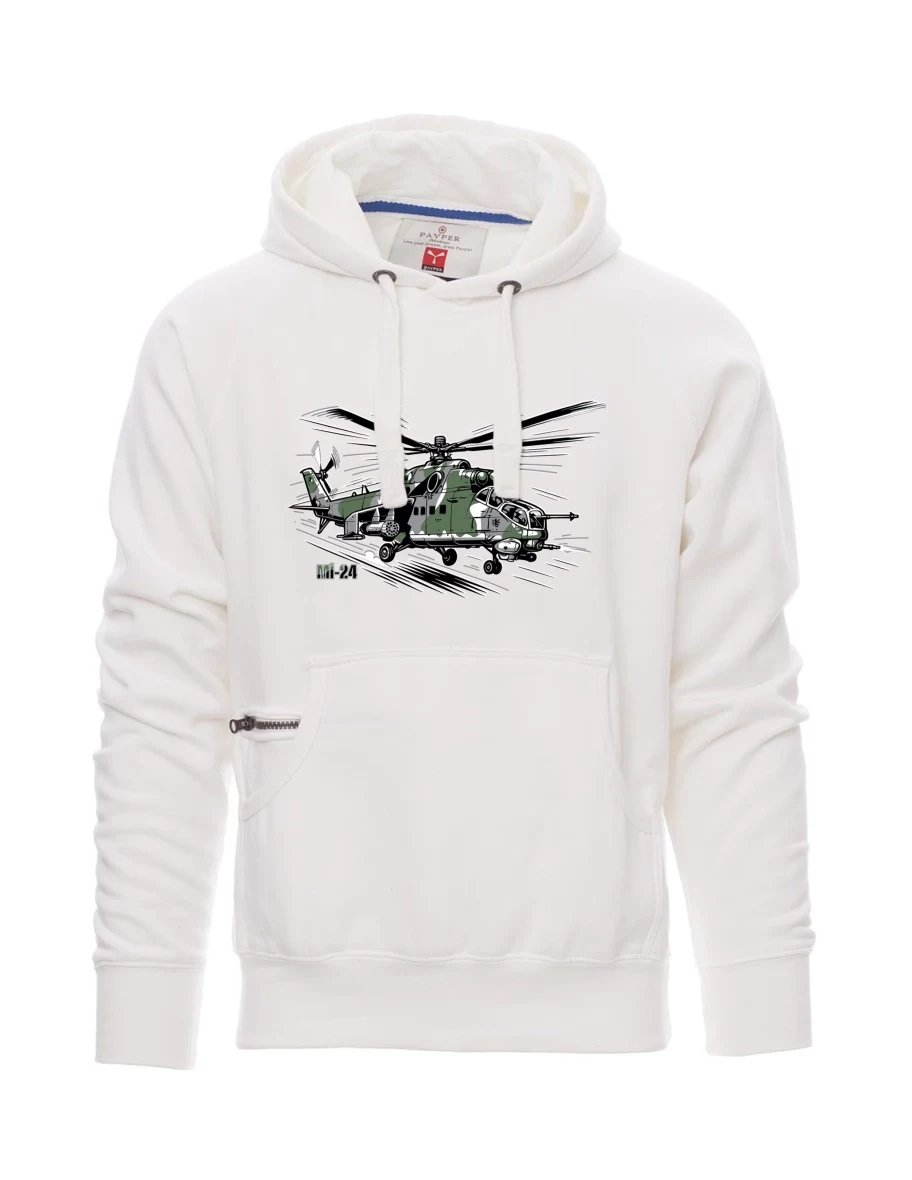 Bílá pánská mikina Vrtuľník Mi-24