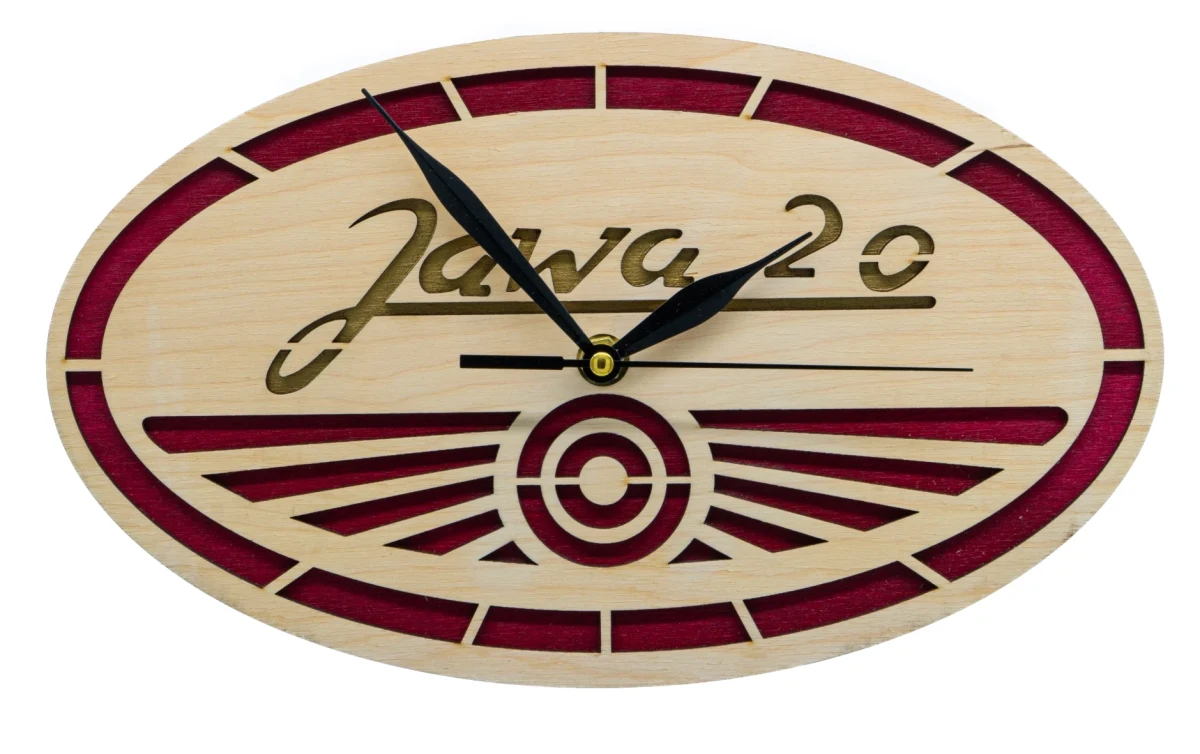 Drevené hodiny Logo Jawa 20