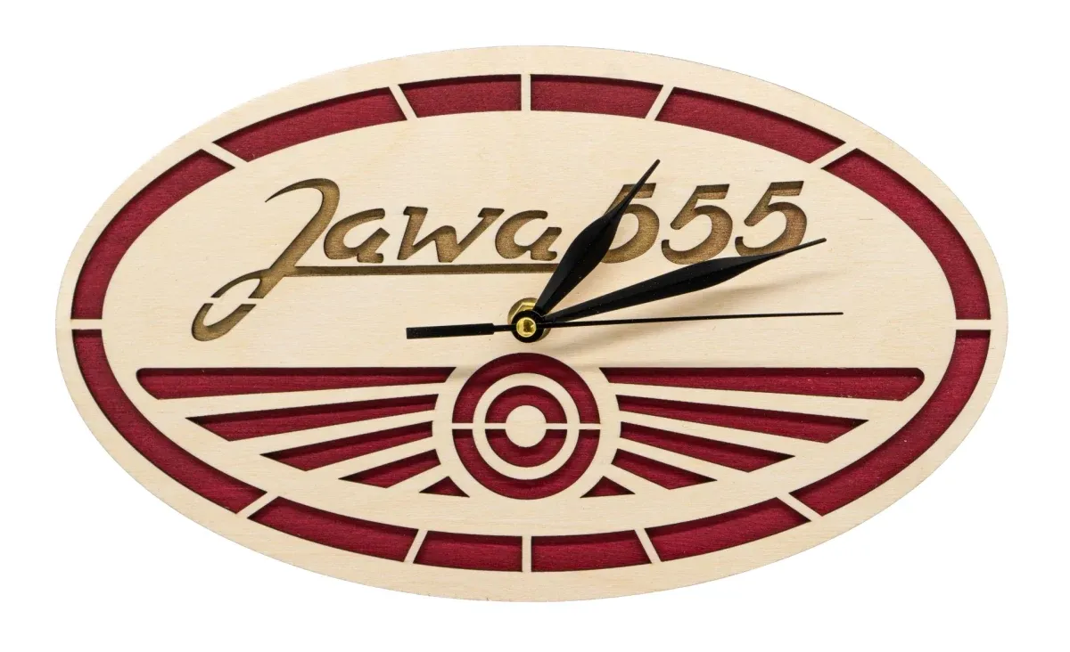 Drevené hodiny Logo Jawa 555