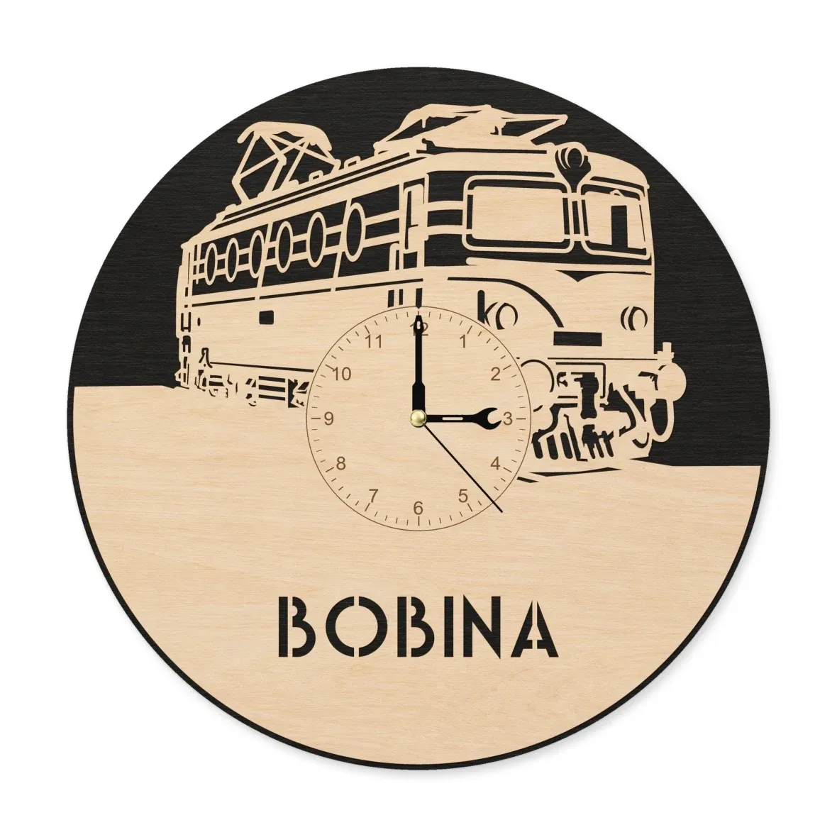 Drevené hodiny s motívom lokomotívy 140 „Bobina“